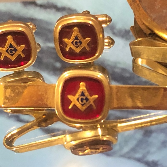 VTG FLEX-CET Masonic Freemason Tie Clips/Cuff Links Lot Red 3 pc/Black/Gold Tone - Picture 2 of 14